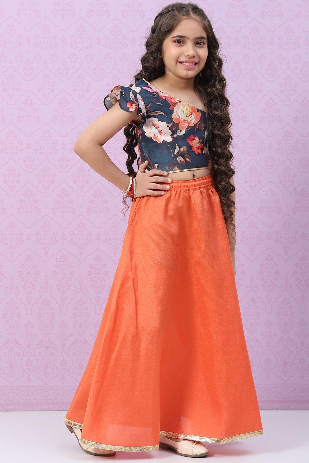 Peach Art Silk Kids Lehenga Set - DWEEP SARA