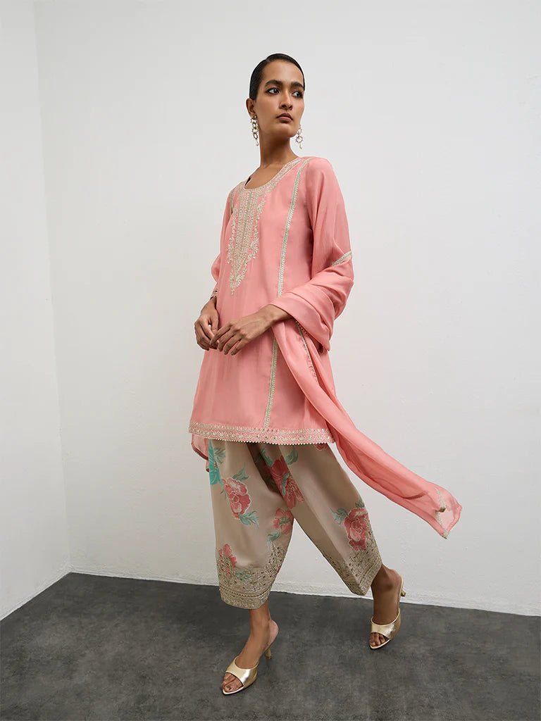 Peach Embroidered Ethnic Farsi Salwar set - DWEEP SARA