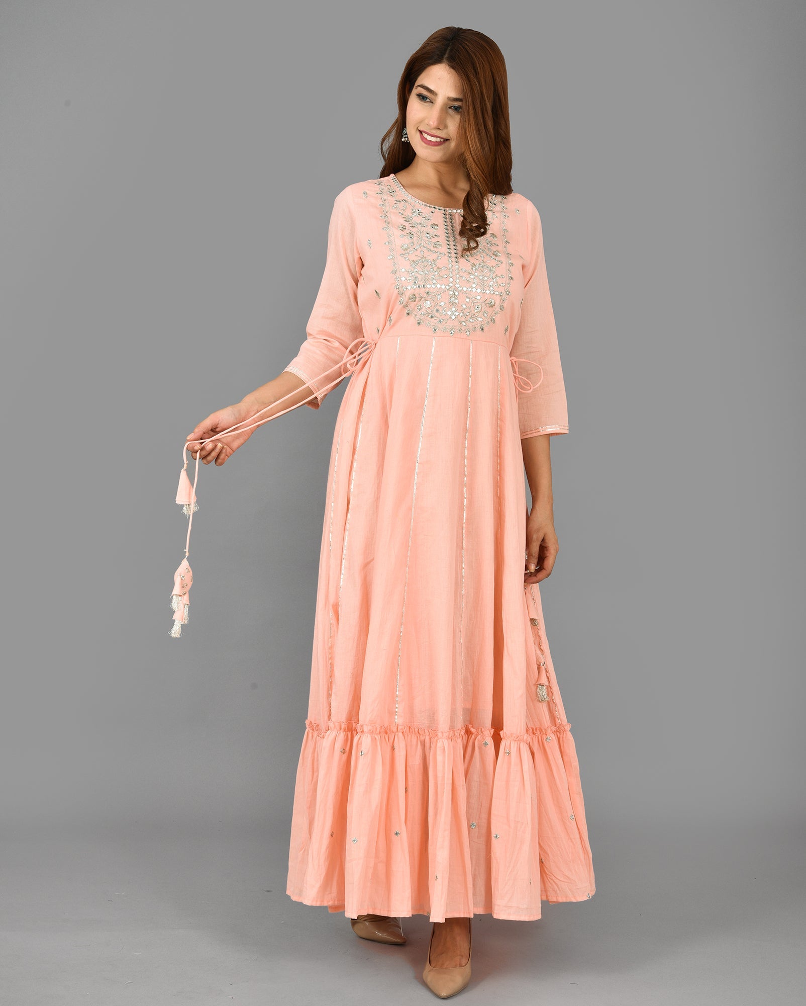 Peach Solid Print Anarkali Dress - DWEEP SARA