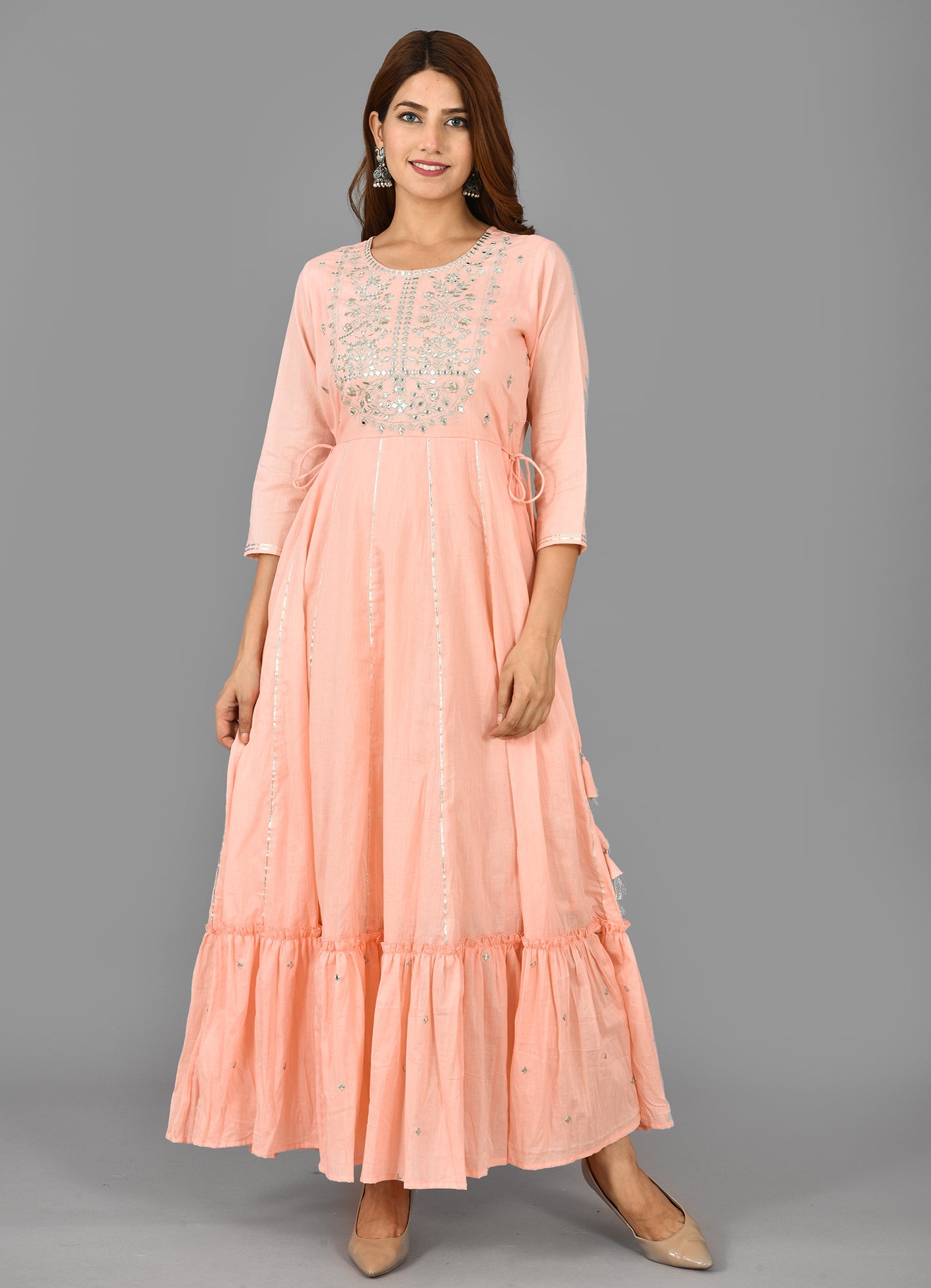 Peach Solid Print Anarkali Dress - DWEEP SARA