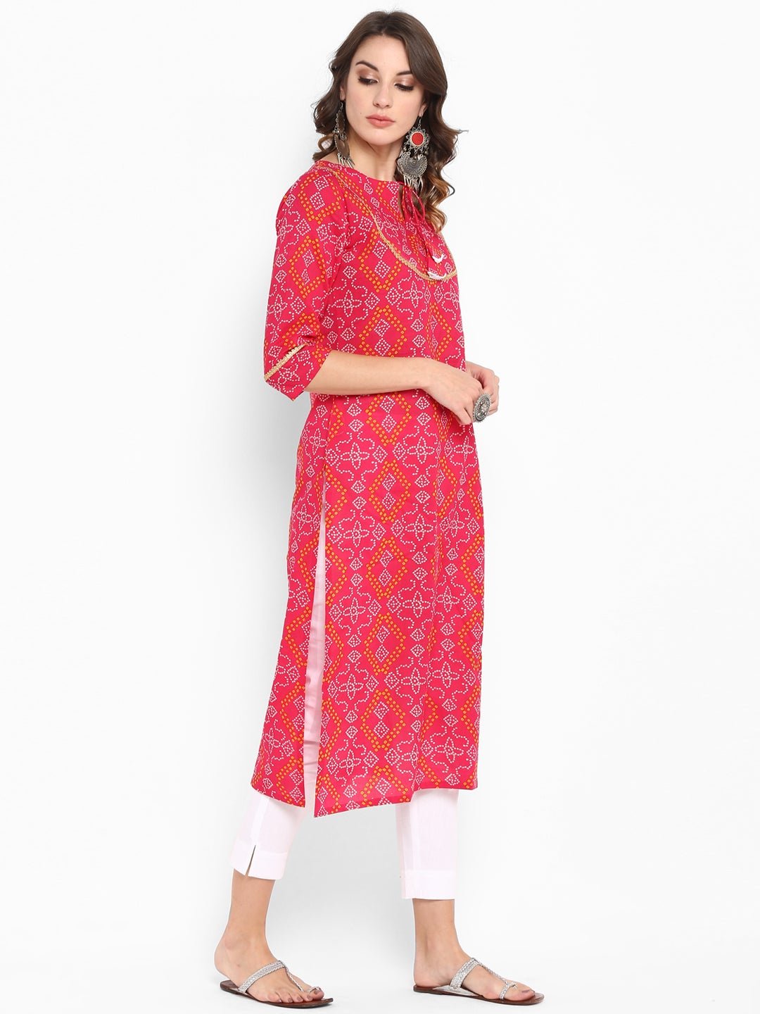 Pink Bandhani Cotton Kurta Pant Set - DWEEP SARA