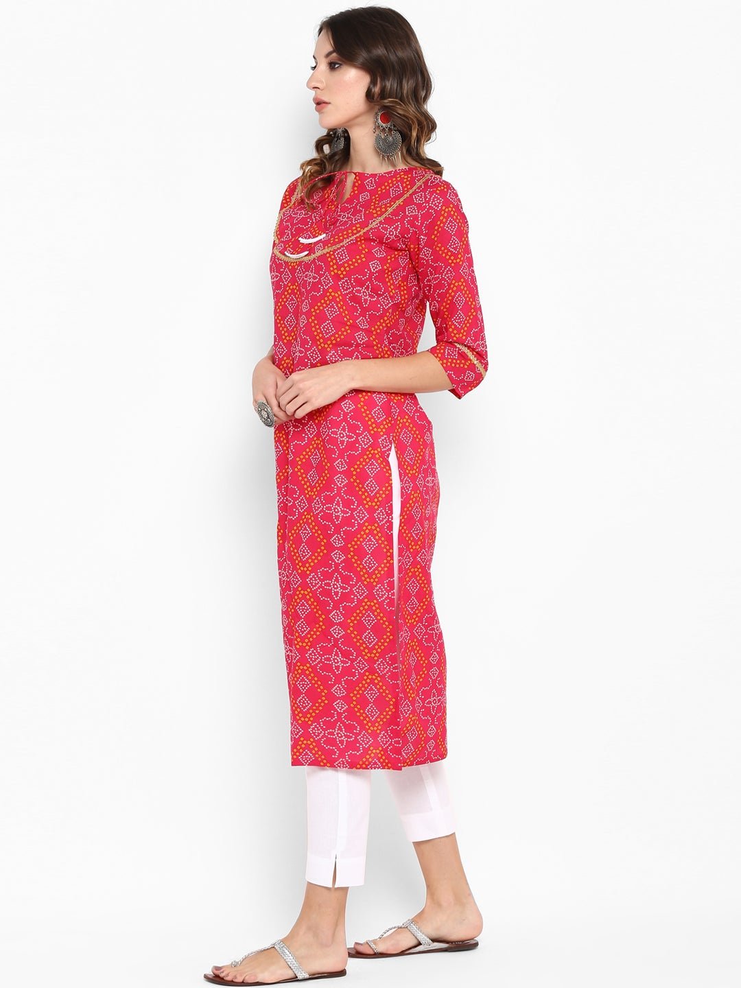 Pink Bandhani Cotton Kurta Pant Set - DWEEP SARA