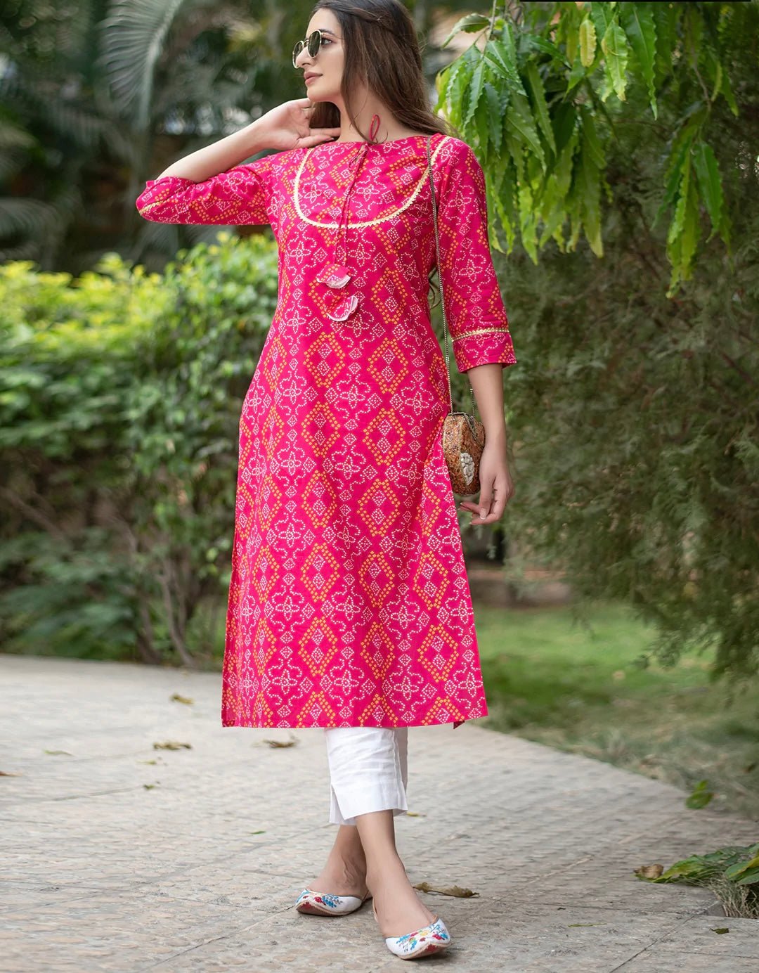 Pink Bandhani Cotton Kurta Pant Set - DWEEP SARA