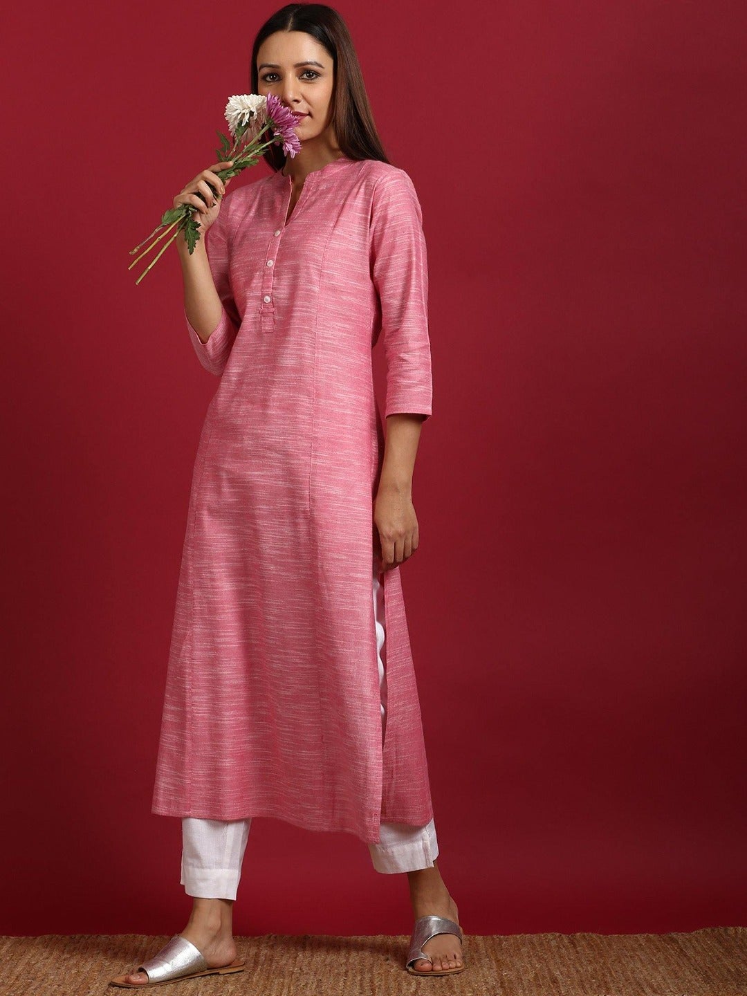 Pink Cotton Flex Straight Kurta - DWEEP SARA