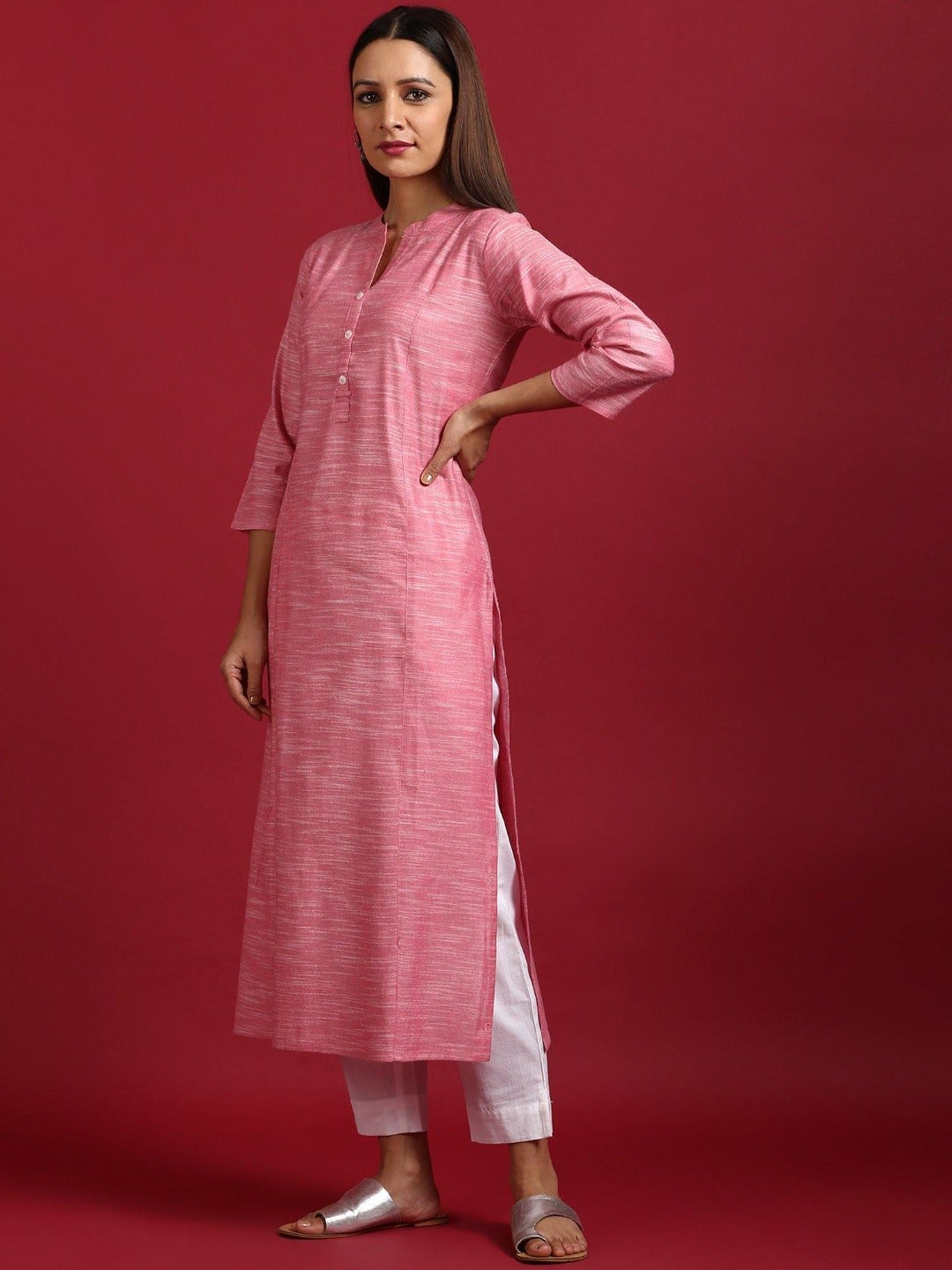 Pink Cotton Flex Straight Kurta - DWEEP SARA