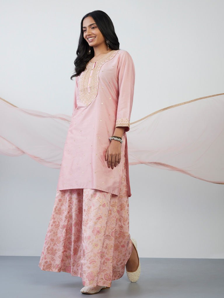 Pink Embroidered Gharara Suit Set - DWEEP SARA