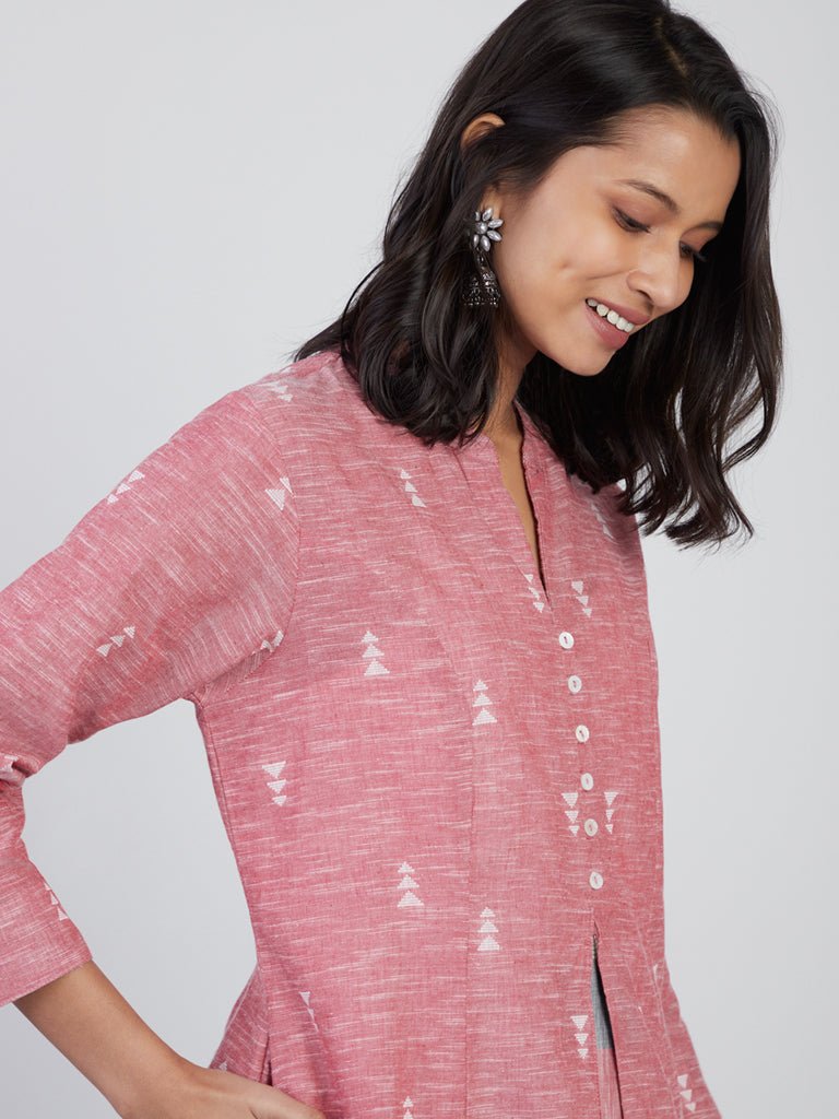 Pink Melange Printed Pocket Kurta - DWEEP SARA