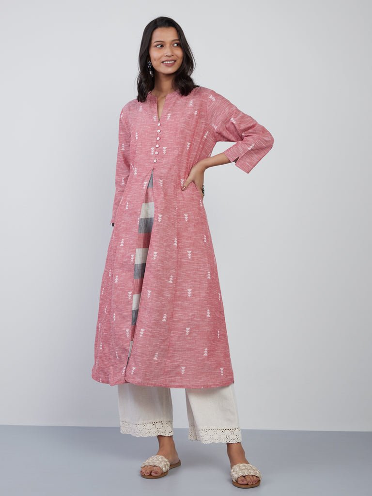 Pink Melange Printed Pocket Kurta - DWEEP SARA