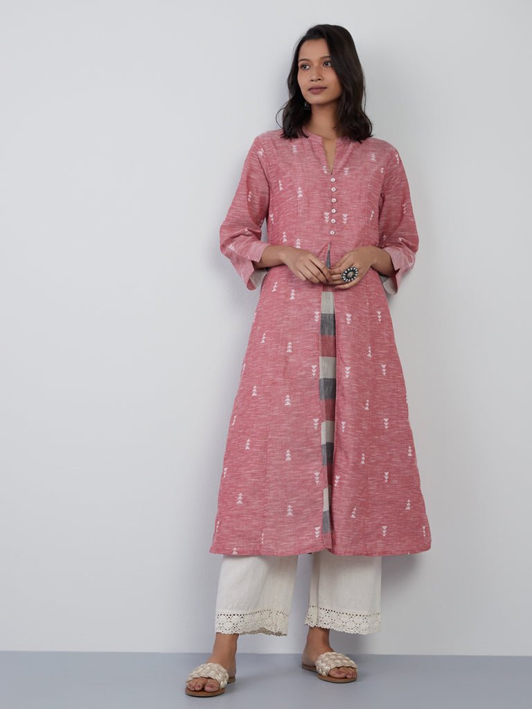 Pink Melange Printed Pocket Kurta - DWEEP SARA