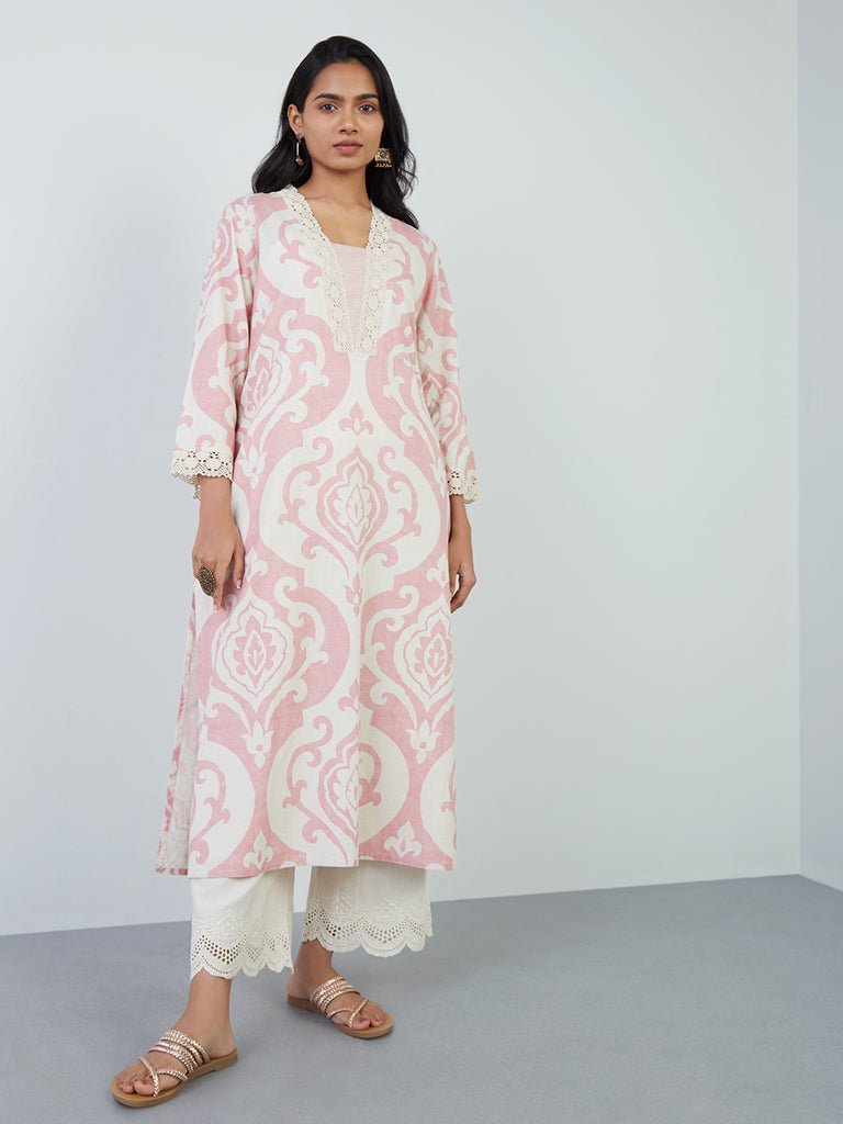 Pink Printed A - Line Cotton Kurta - DWEEP SARA