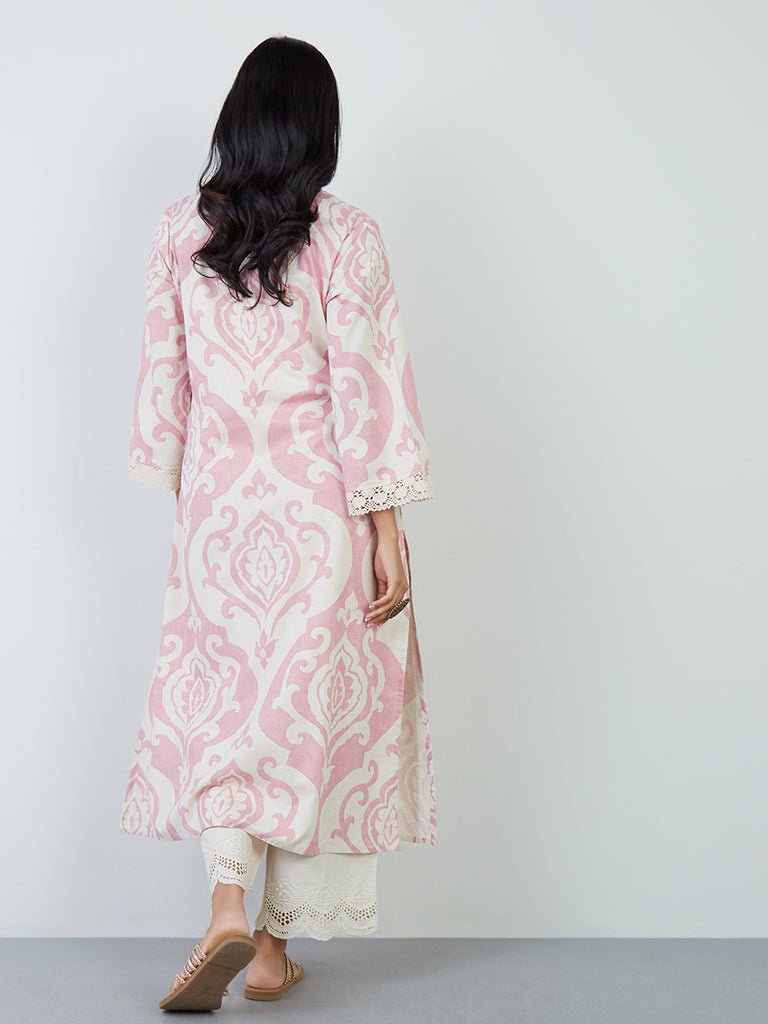 Pink Printed A - Line Cotton Kurta - DWEEP SARA