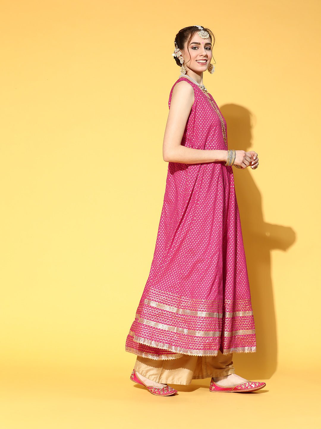 Pink Rayon Anarkali Kurta With Jacket - DWEEP SARA