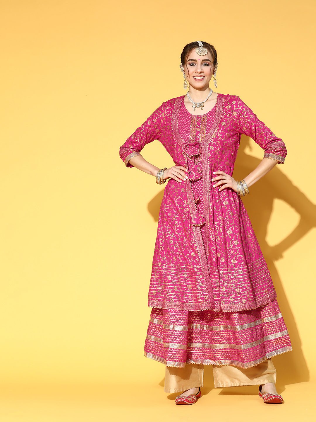 Pink Rayon Anarkali Kurta With Jacket - DWEEP SARA