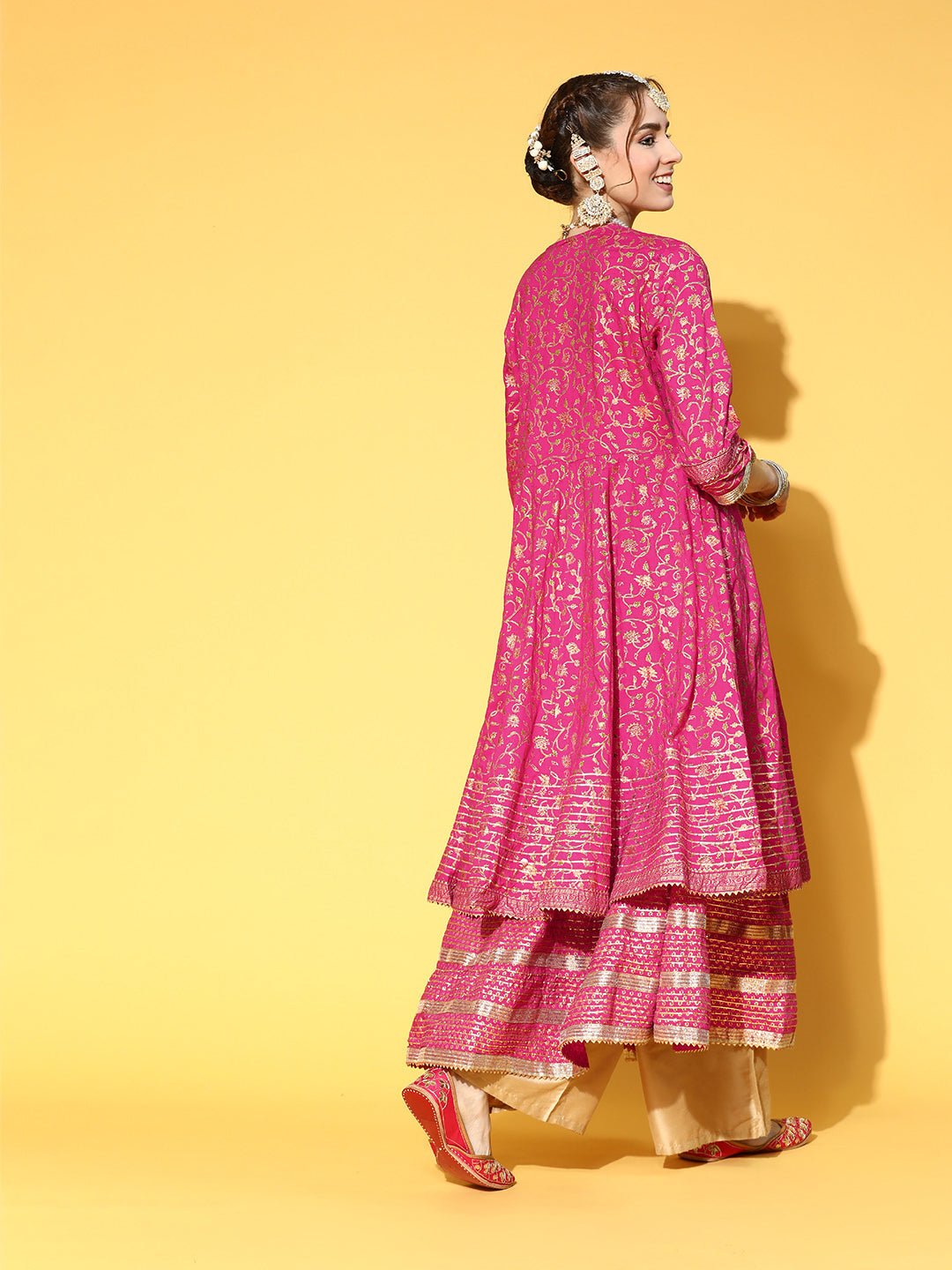 Pink Rayon Anarkali Kurta With Jacket - DWEEP SARA