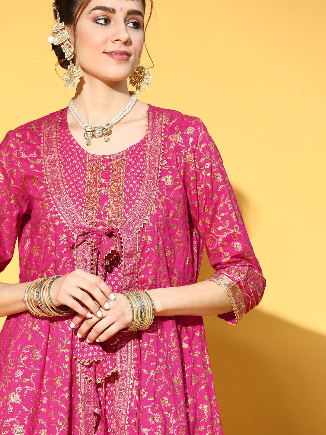 Pink Rayon Anarkali Kurta With Jacket - DWEEP SARA