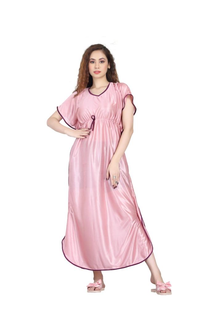 Pink Satin Kaftan Gown - DWEEP SARA