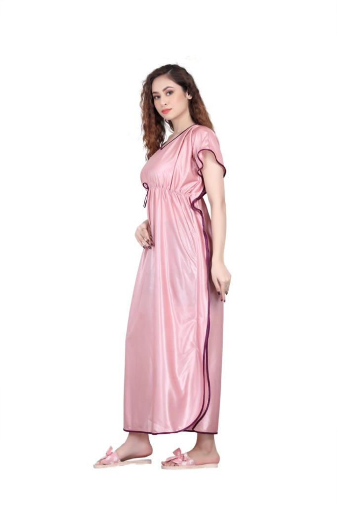 Pink Satin Kaftan Gown - DWEEP SARA