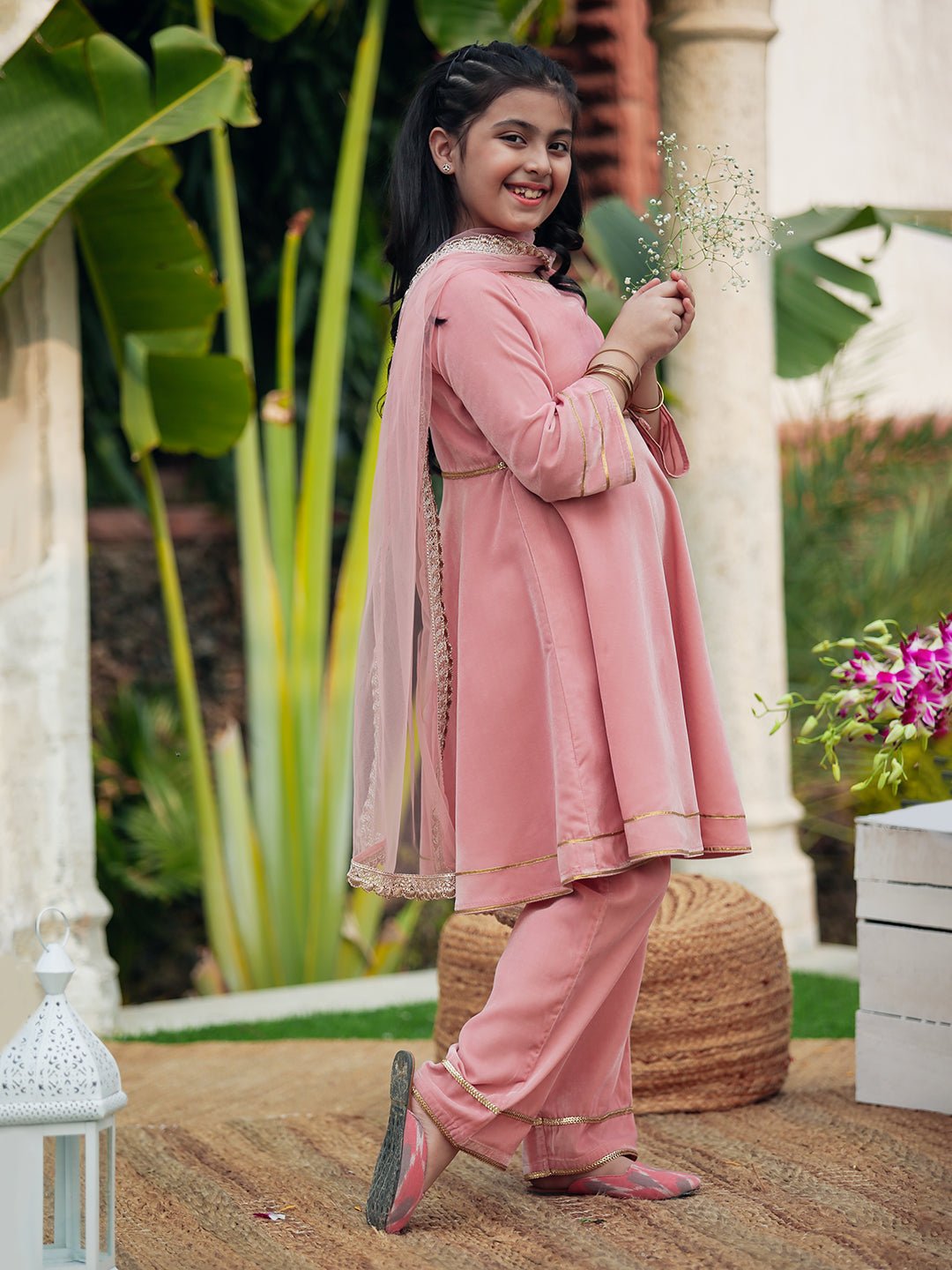 Pink Velvet Suit Set - DWEEP SARA