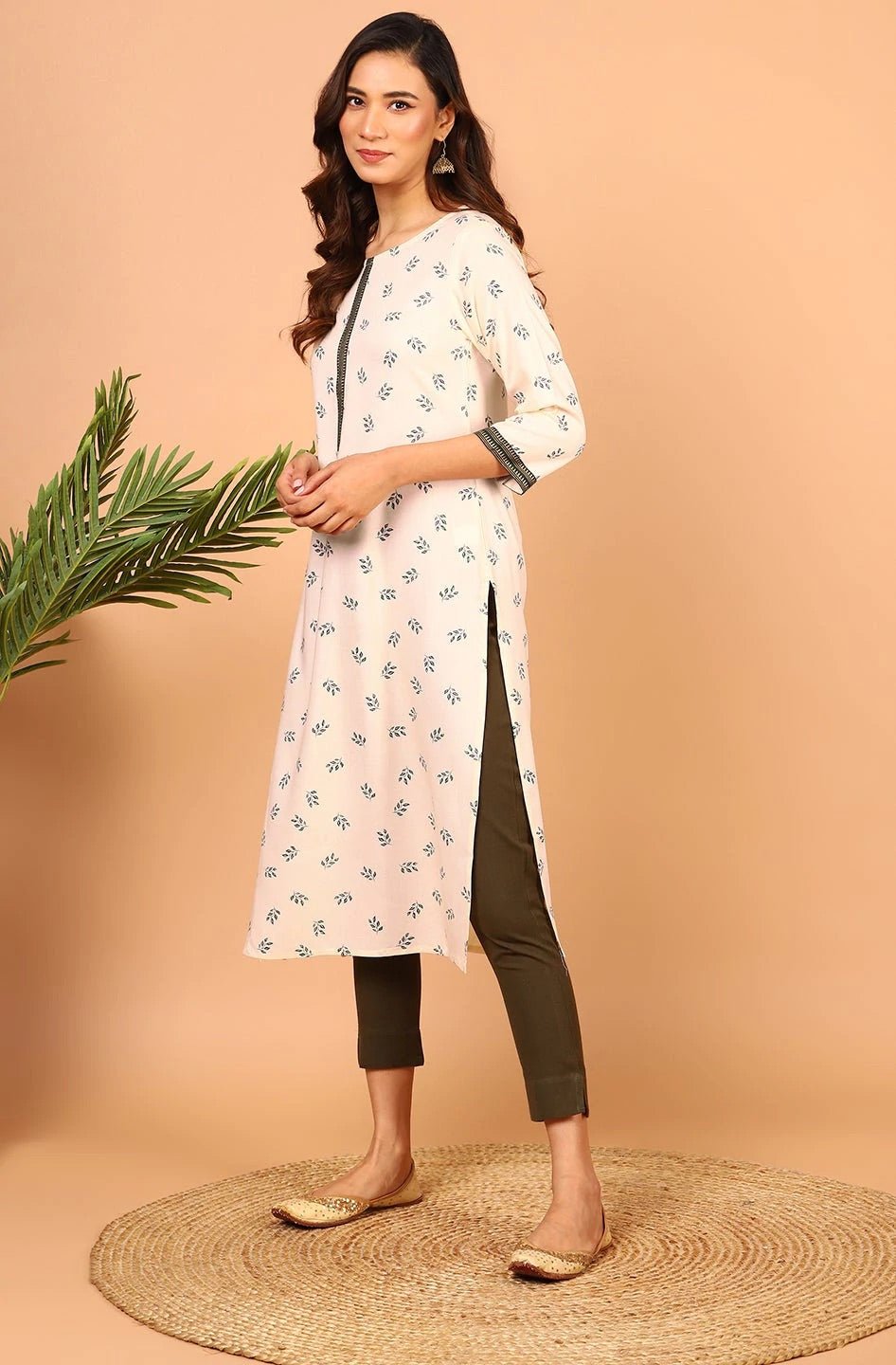 Printed Cream Rayon Kurta - DWEEP SARA