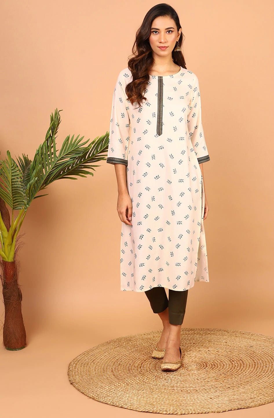 Printed Cream Rayon Kurta - DWEEP SARA