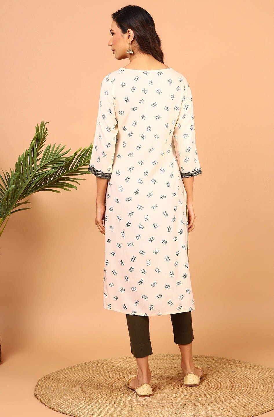 Printed Cream Rayon Kurta - DWEEP SARA