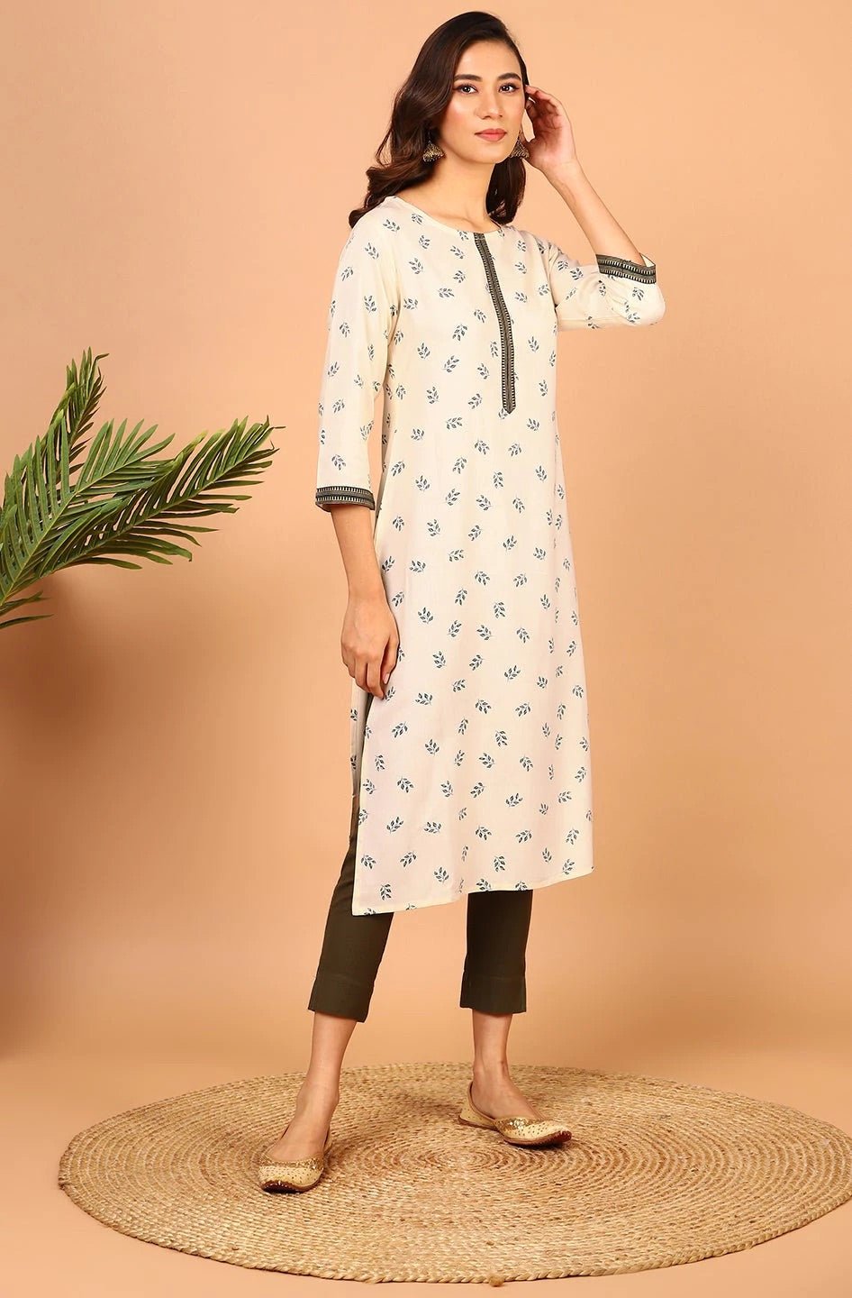 Printed Cream Rayon Kurta - DWEEP SARA