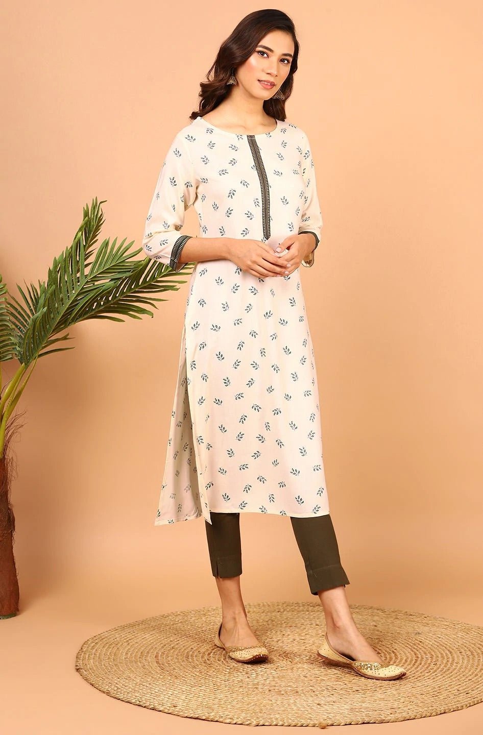 Printed Cream Rayon Kurta - DWEEP SARA