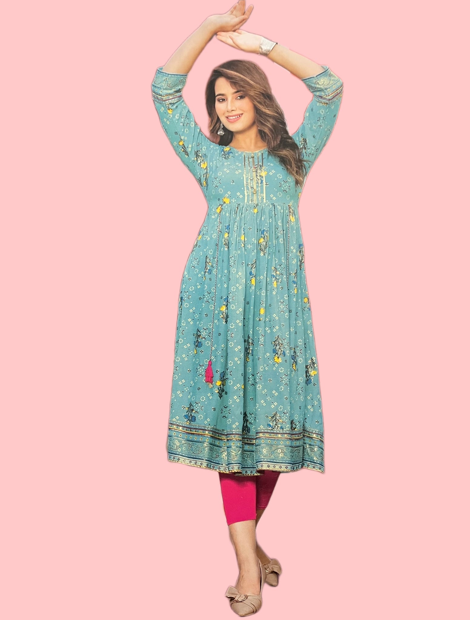 Printed Flared Rayon Kurta/Dress - DWEEP SARA