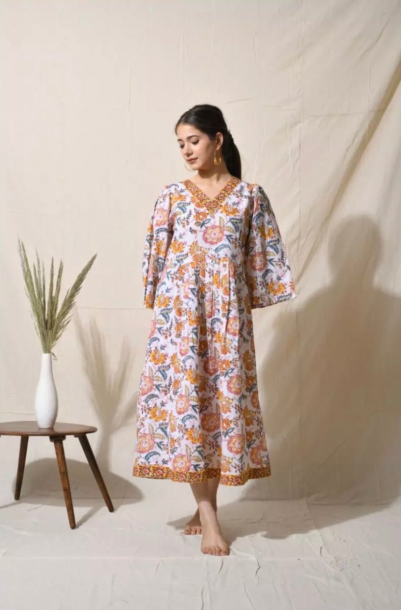 Pure Cotton Hand Block Print Dress - DWEEP SARA