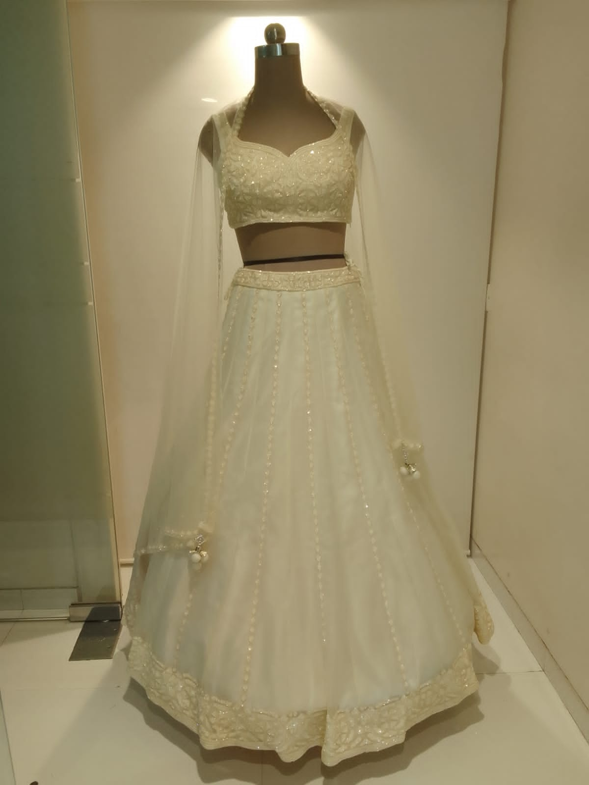 Pure White Organza Full Handwork Lehenga - DWEEP SARA