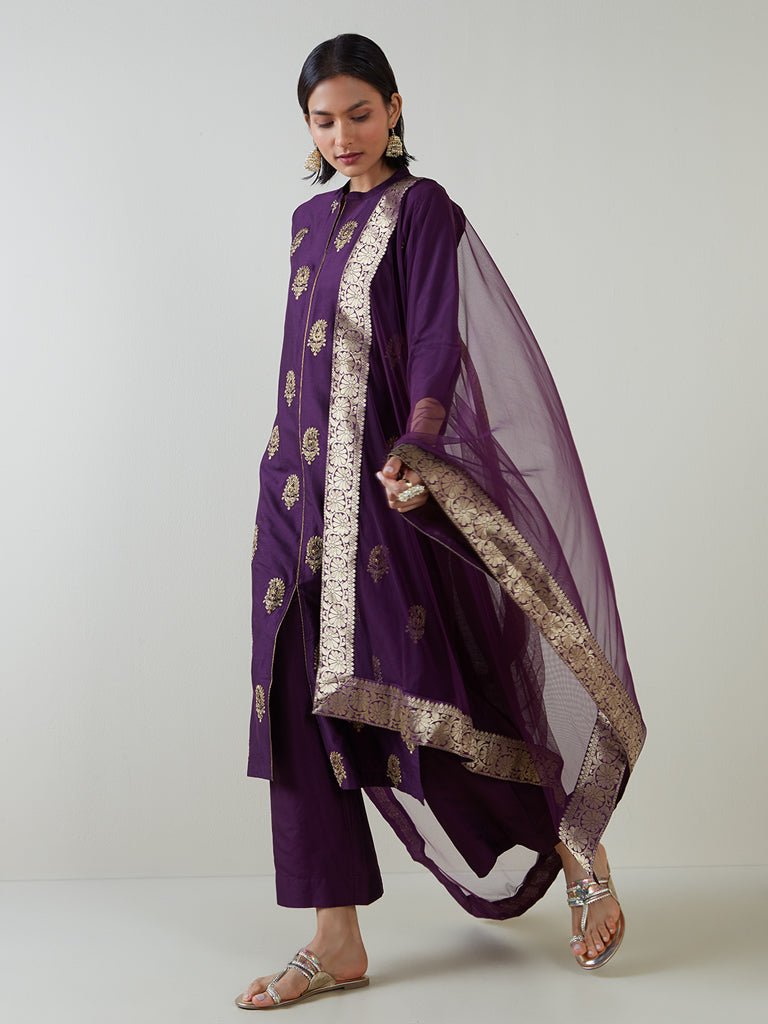 Purple Embroidered Suit Set - DWEEP SARA