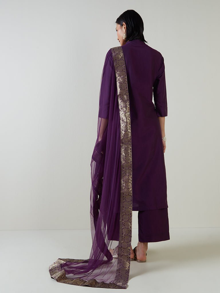 Purple Embroidered Suit Set - DWEEP SARA