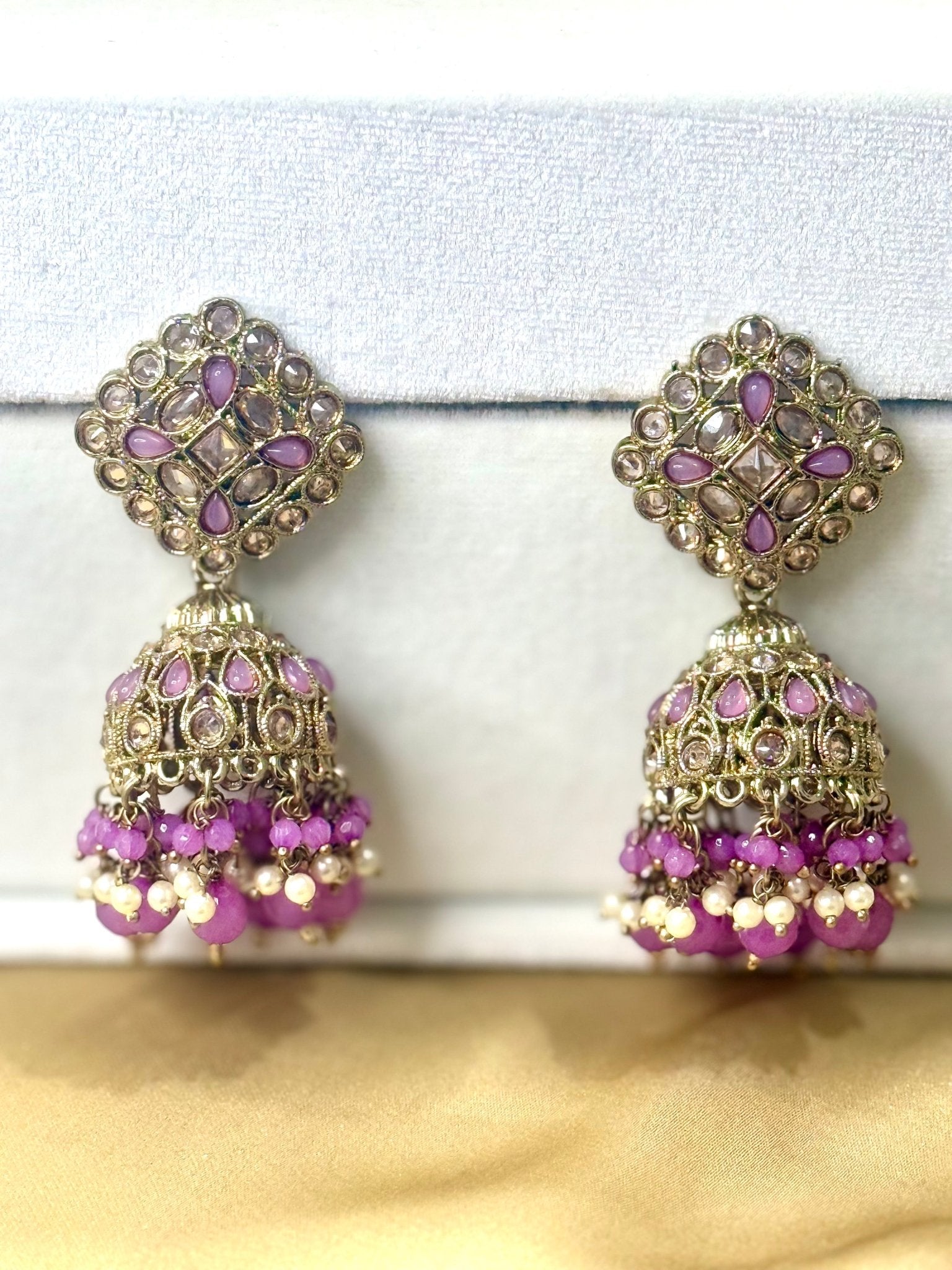 Purple Kundan Jhumki Earrings - DWEEP SARA