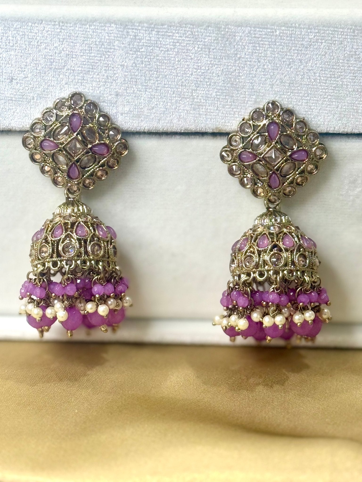 Purple Kundan Jhumki Earrings - DWEEP SARA