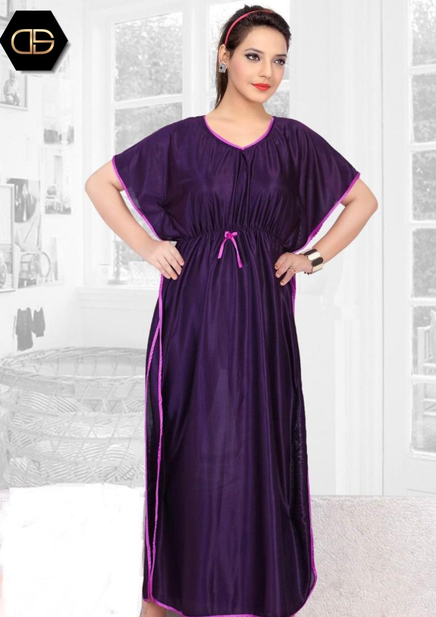 Purple Satin Kaftan Gown - DWEEP SARA