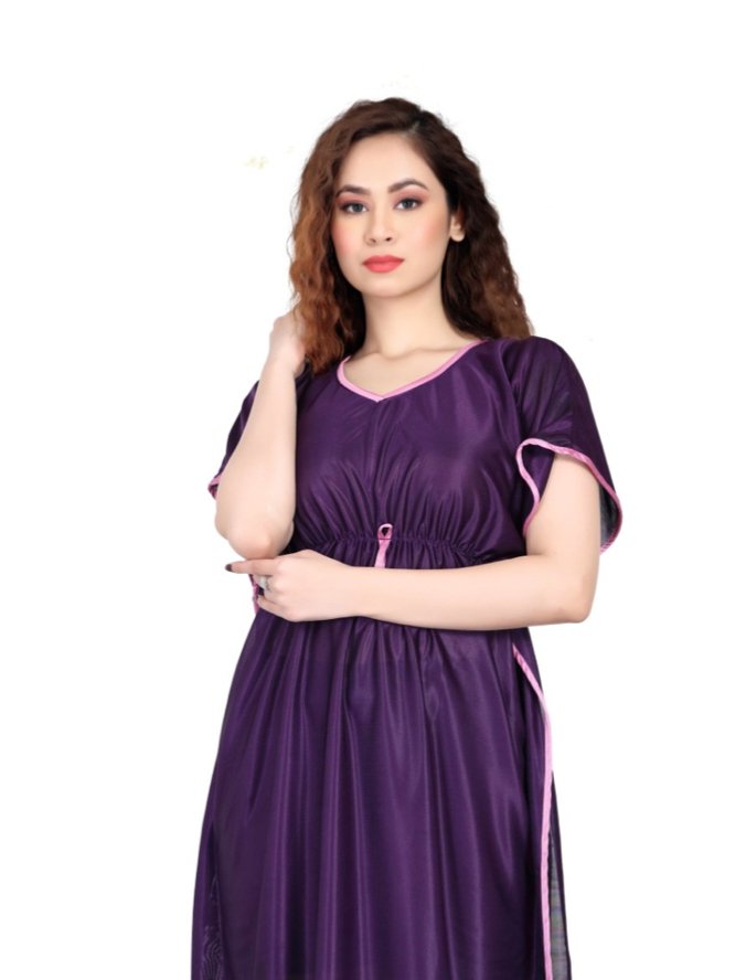 Purple Satin Kaftan Gown - DWEEP SARA