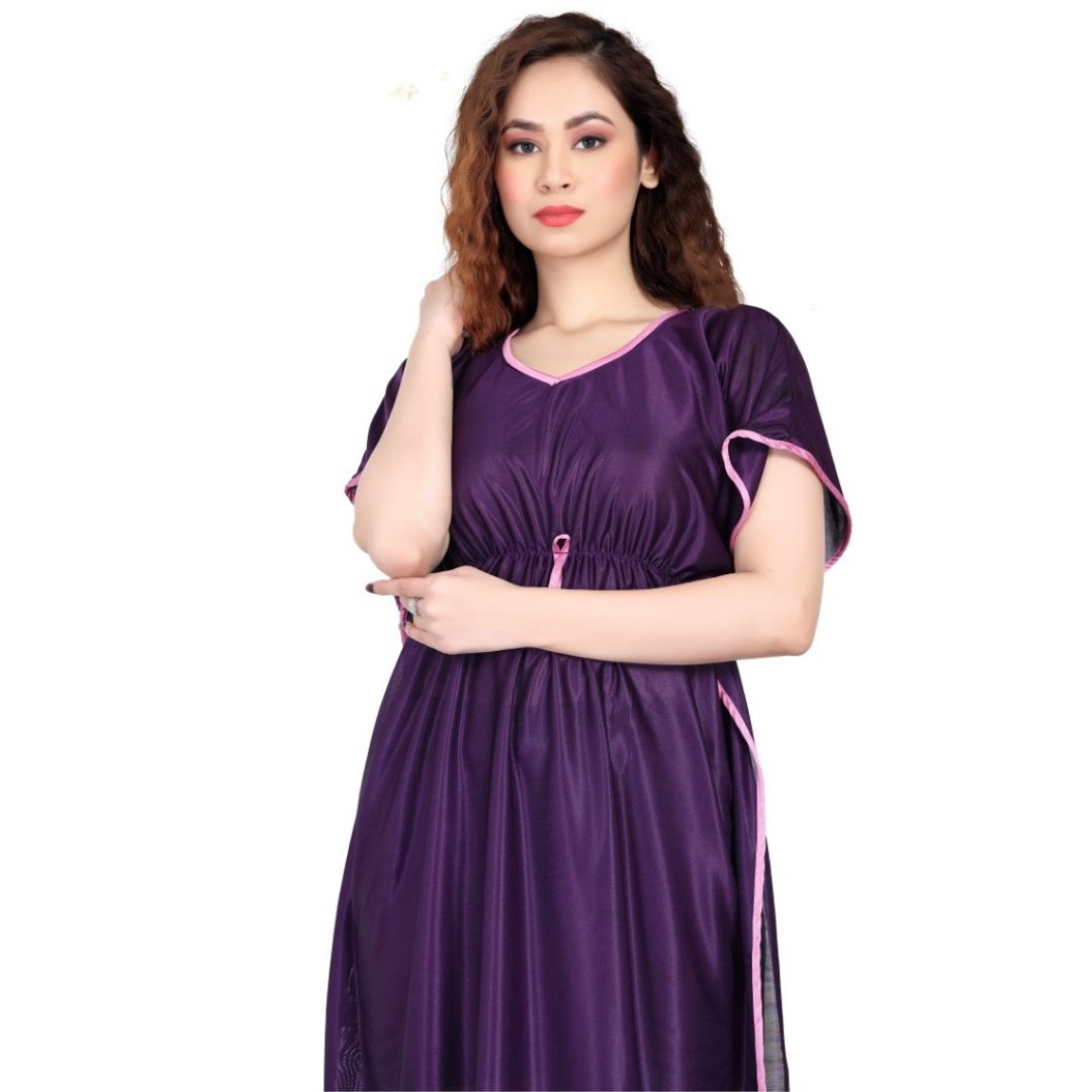 Purple Satin Kaftan Gown - DWEEP SARA