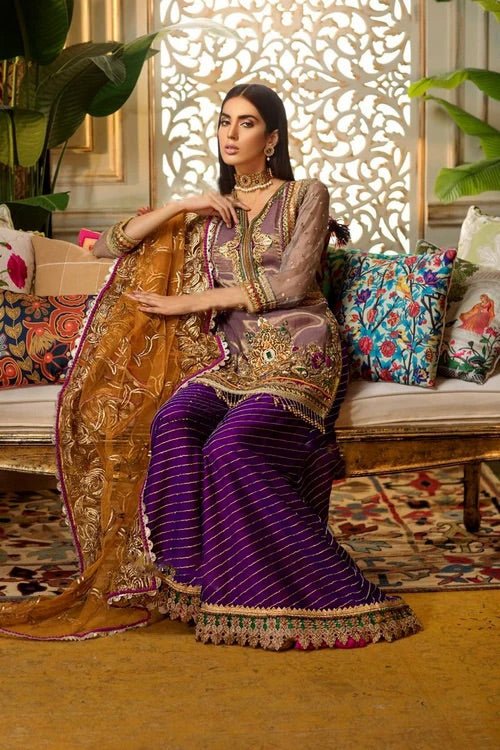 Purple Tila Resham Heavy Embroidered Sharara Suit Set - DWEEP SARA