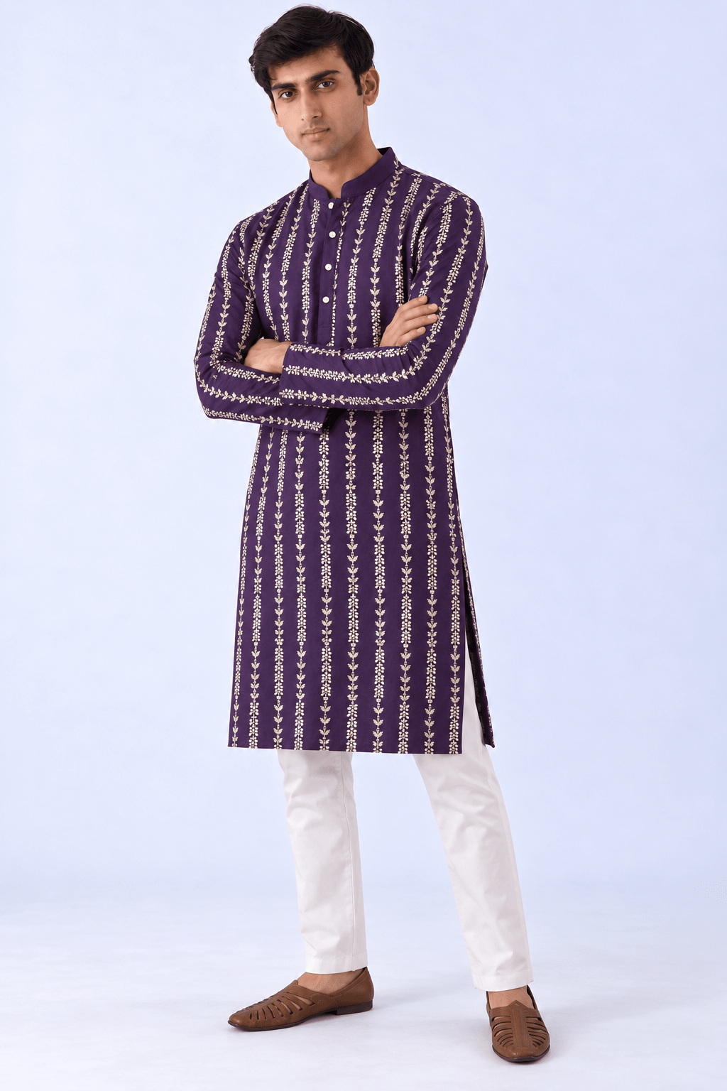 Purple Viscose Rayon Printed Straight Mens Kurta DS1280 - DWEEP SARA