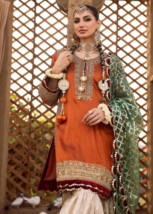 Raw Silk Embroidered Gharara Suit Set - DWEEP SARA