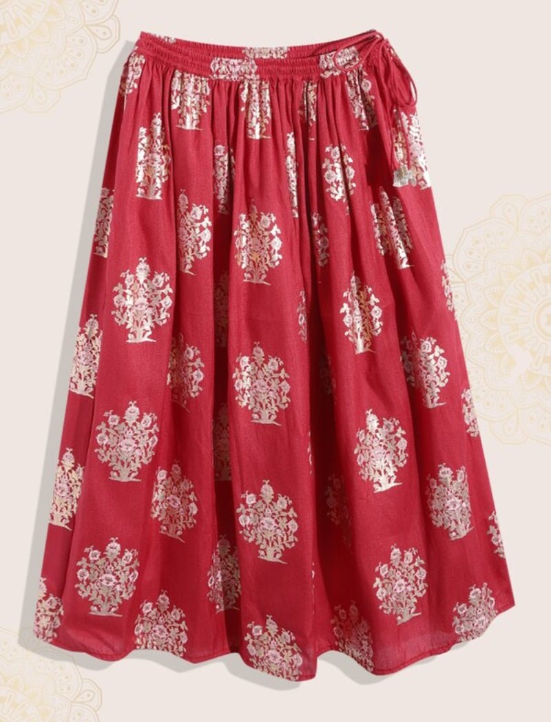 Red Art Silk Printed Kids Lehenga Set - DWEEP SARA