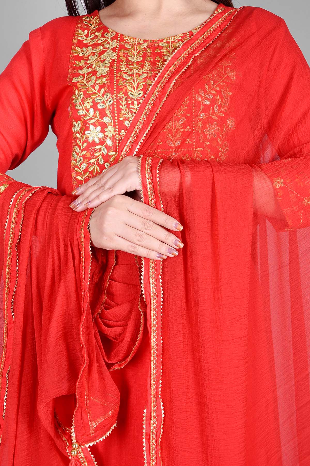 Red Ethnic Embroidered Suit Set - DWEEP SARA