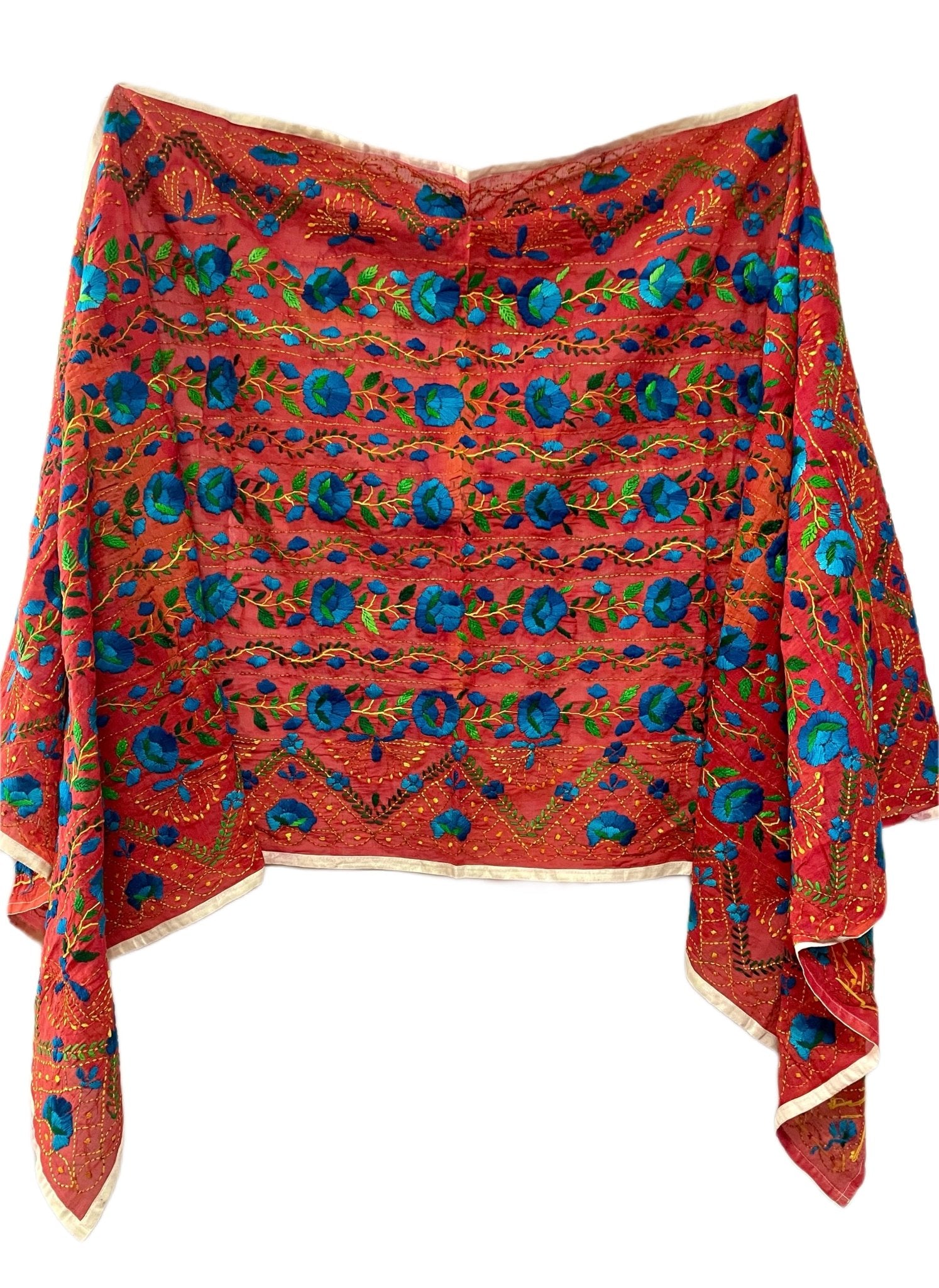 Red Flower Embroidery Dupatta - DWEEP SARA