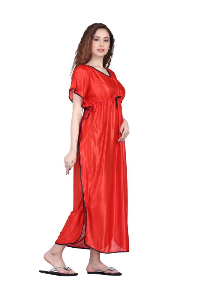 Red Satin Kaftan Gown - DWEEP SARA