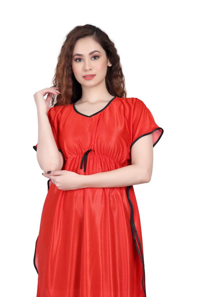 Red Satin Kaftan Gown - DWEEP SARA