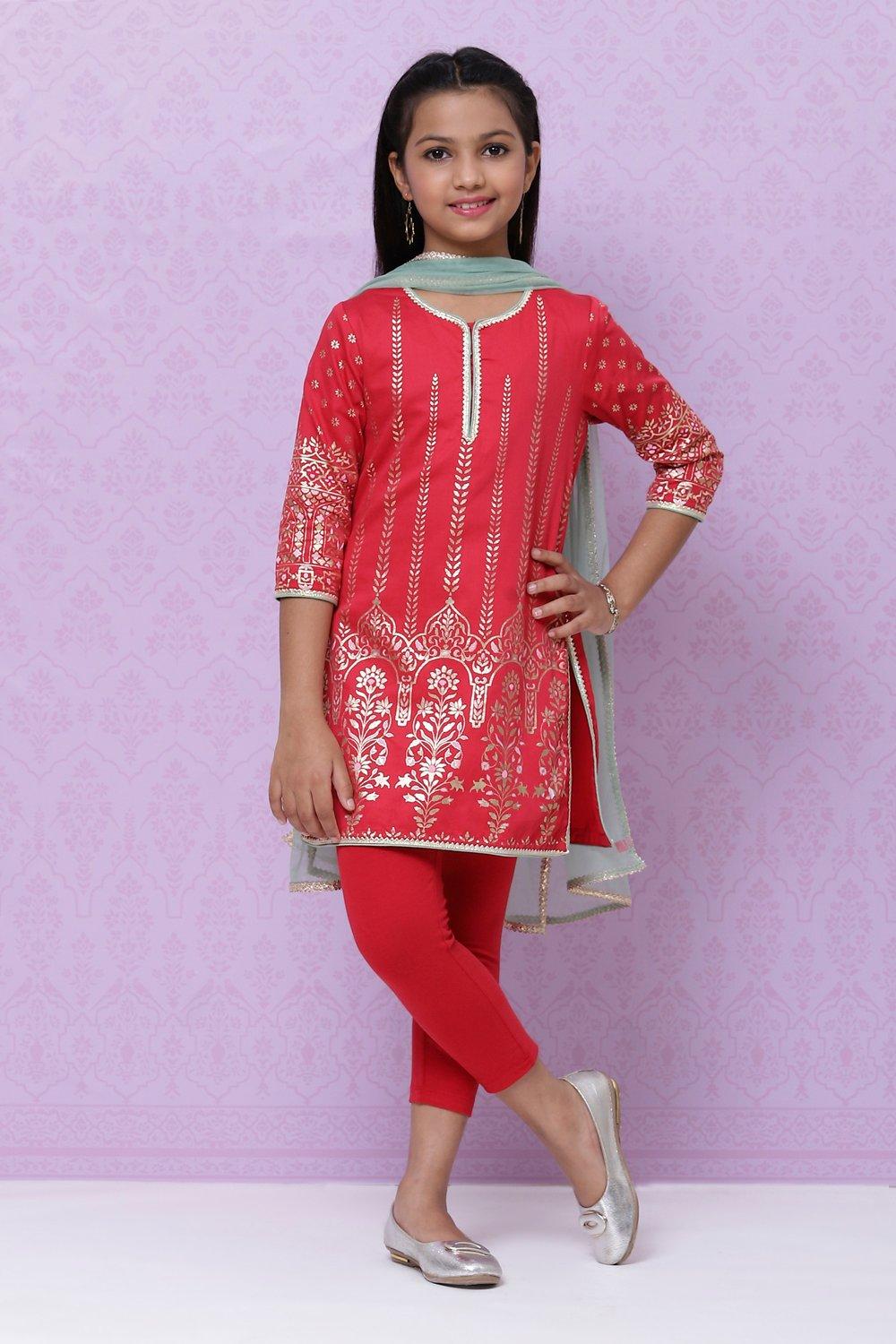 Red Straight Kurta Legging Suit Set - DWEEP SARA