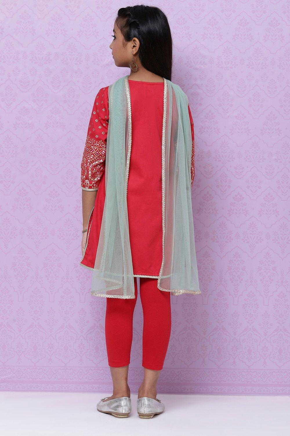 Red Straight Kurta Legging Suit Set - DWEEP SARA