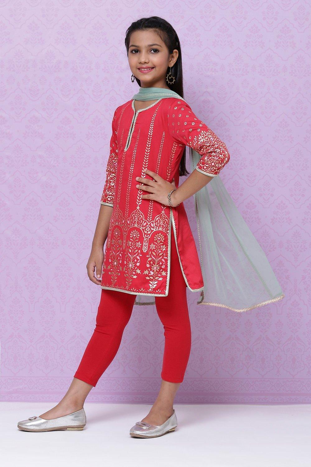 Red Straight Kurta Legging Suit Set - DWEEP SARA