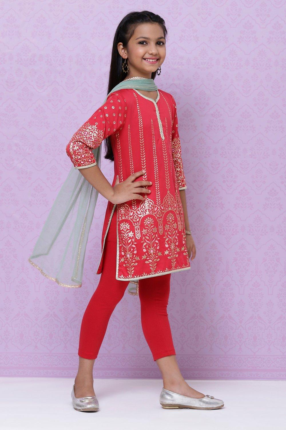 Red Straight Kurta Legging Suit Set - DWEEP SARA