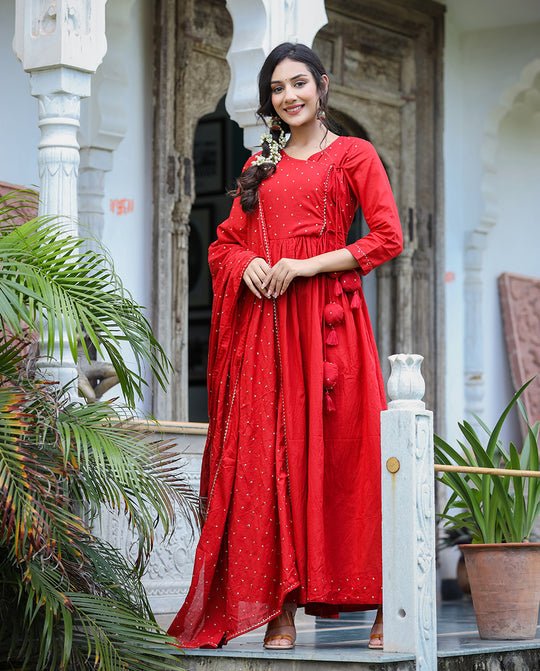 Red Zari Emroidery Dupatta Suit Set - DWEEP SARA